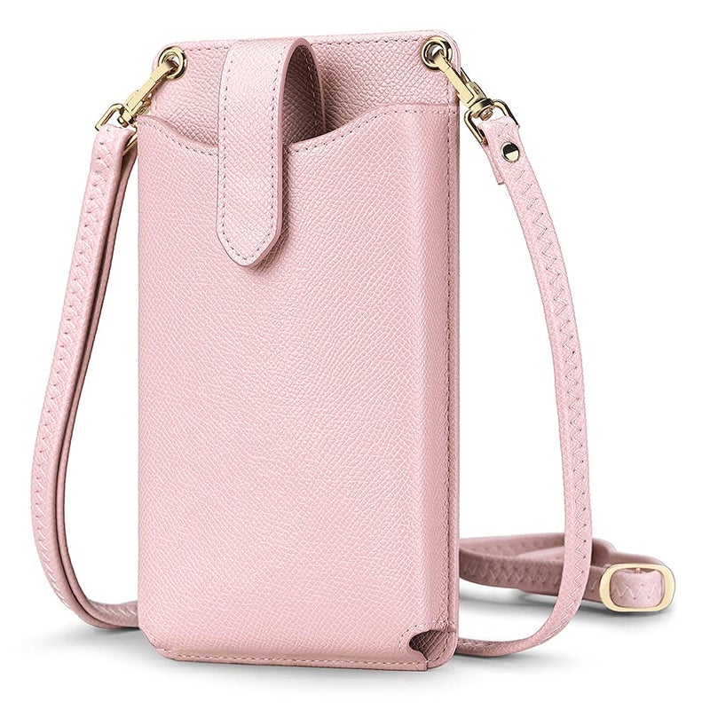 Peacocktion Pink Mini Cross Body Bag for Woman, RFID Cell Phone Leather Purse Crossbody with Card Slot, Trendy Card Holder Wallet - Image 1
